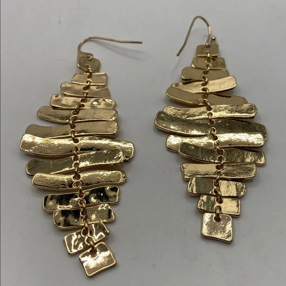 Gold Tone Fishbone Ladder Dangle Earrings Whimsygoth Wedding Guest 3”L